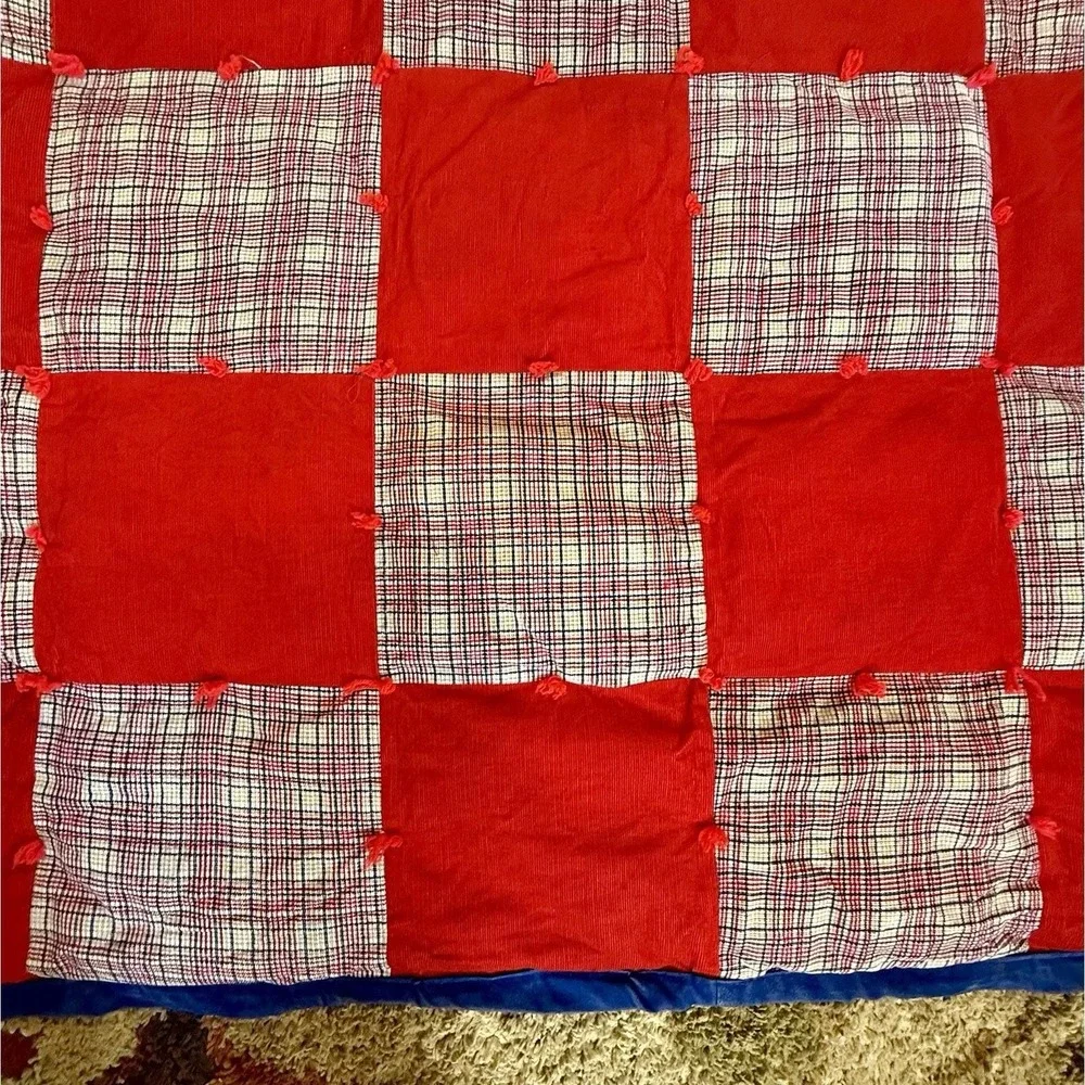 VTG Queen HEAVY Patchwork‎ Corduroy Velvet Suede Reversible Stuffed Quilt 93X96
